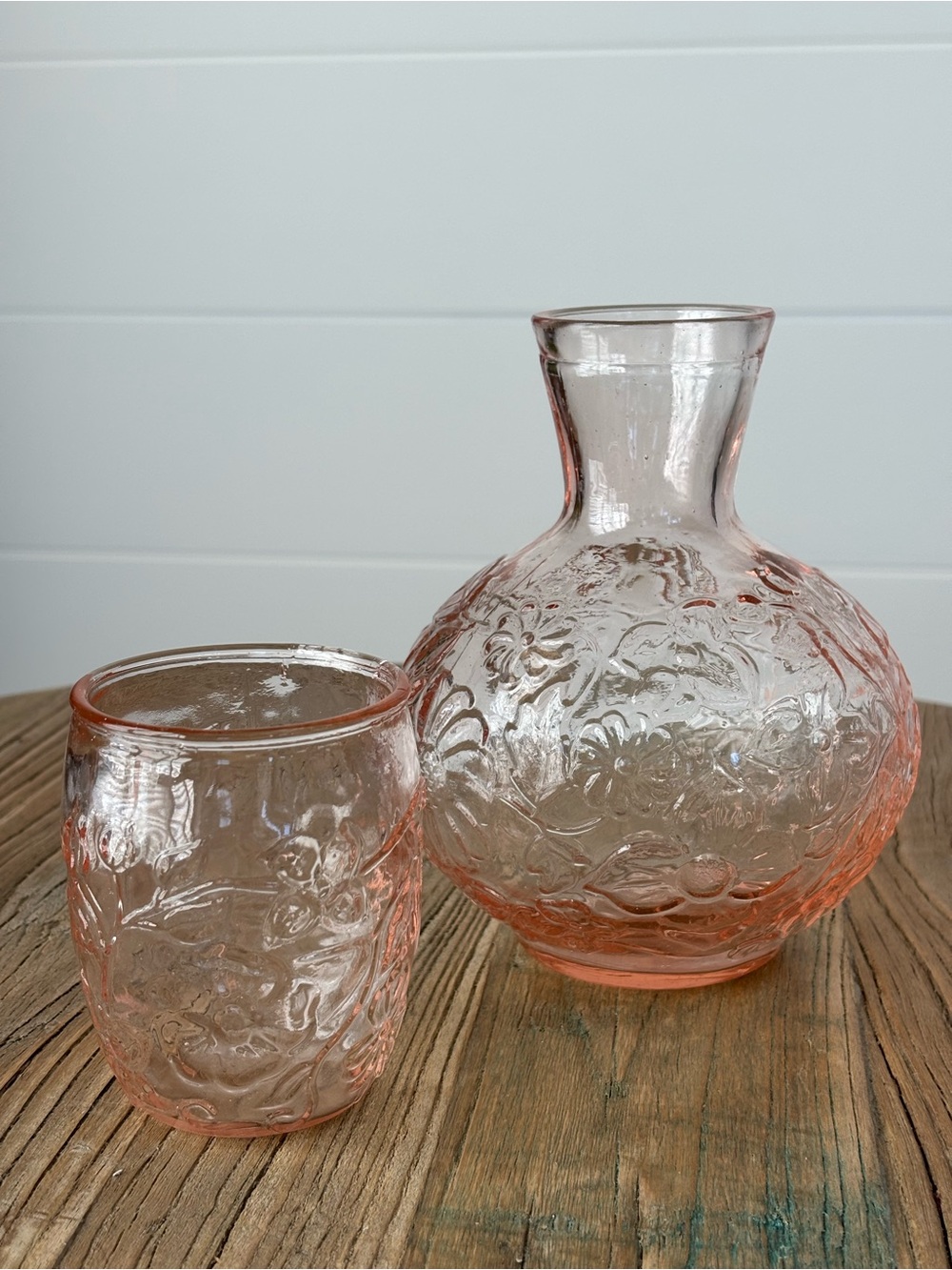 Vintage Pink Floral Depression Glass Bedside Carafe "tumble-up" - Picture 9 of 10